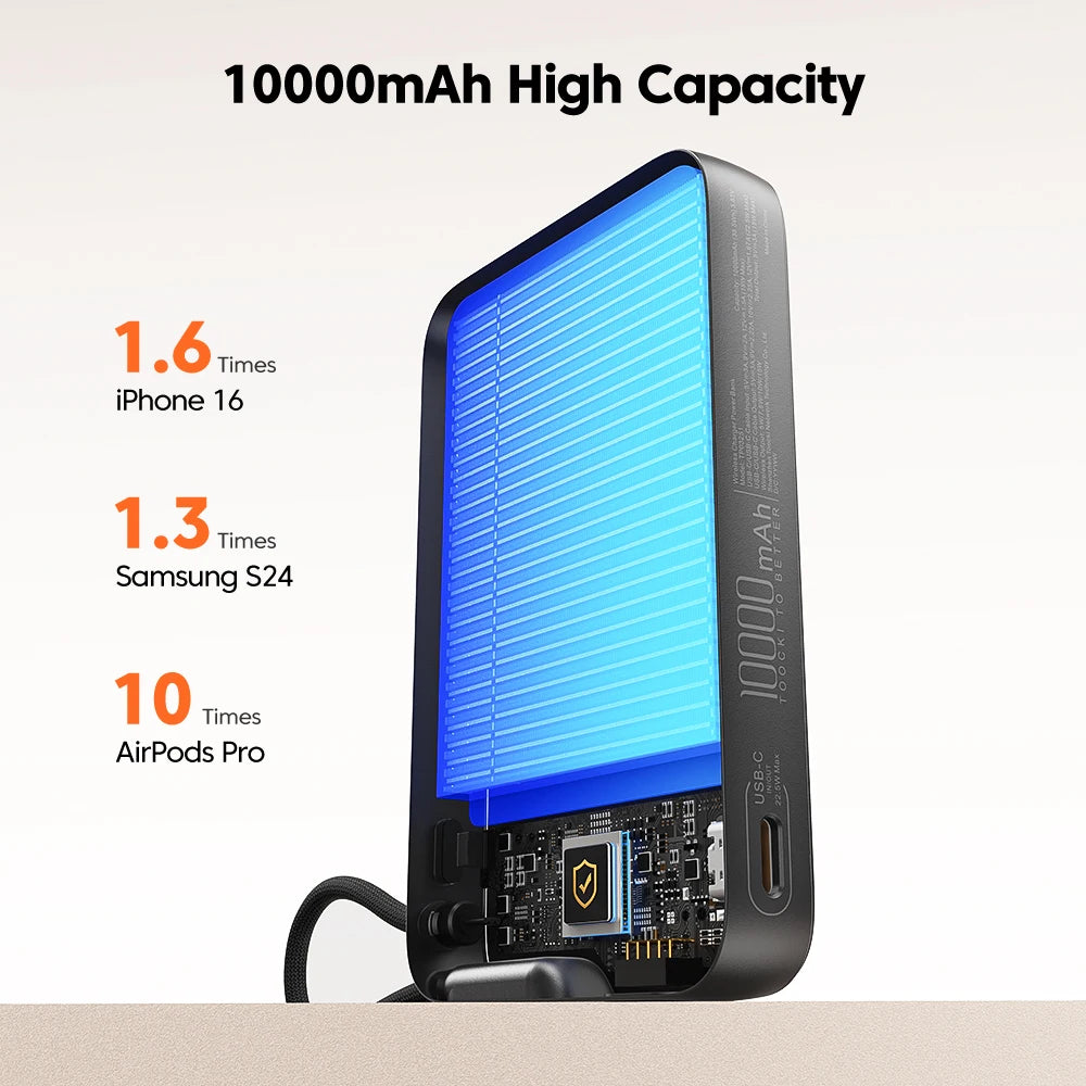 Powerbank 10000Mah Magnetic Wirelss 15W USB C PD 22.5W Fast Charge for Iphone 16 15 14 13 Portable Power Bank for Magsafe