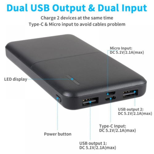 Power Bank Carga Rápida con Doble Salida USB